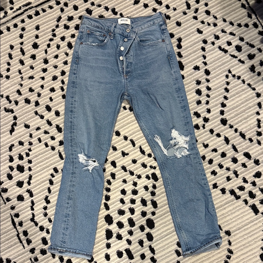 Agolde Light Blue High Rise Distressed 90’s Mom Jeans